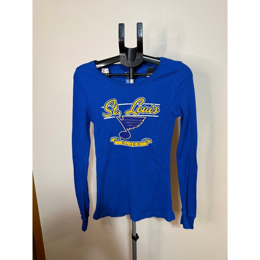 NHL St Louis Blues Womens Blue Waffle Knit Thermal Long Sleeve Shirt Large
